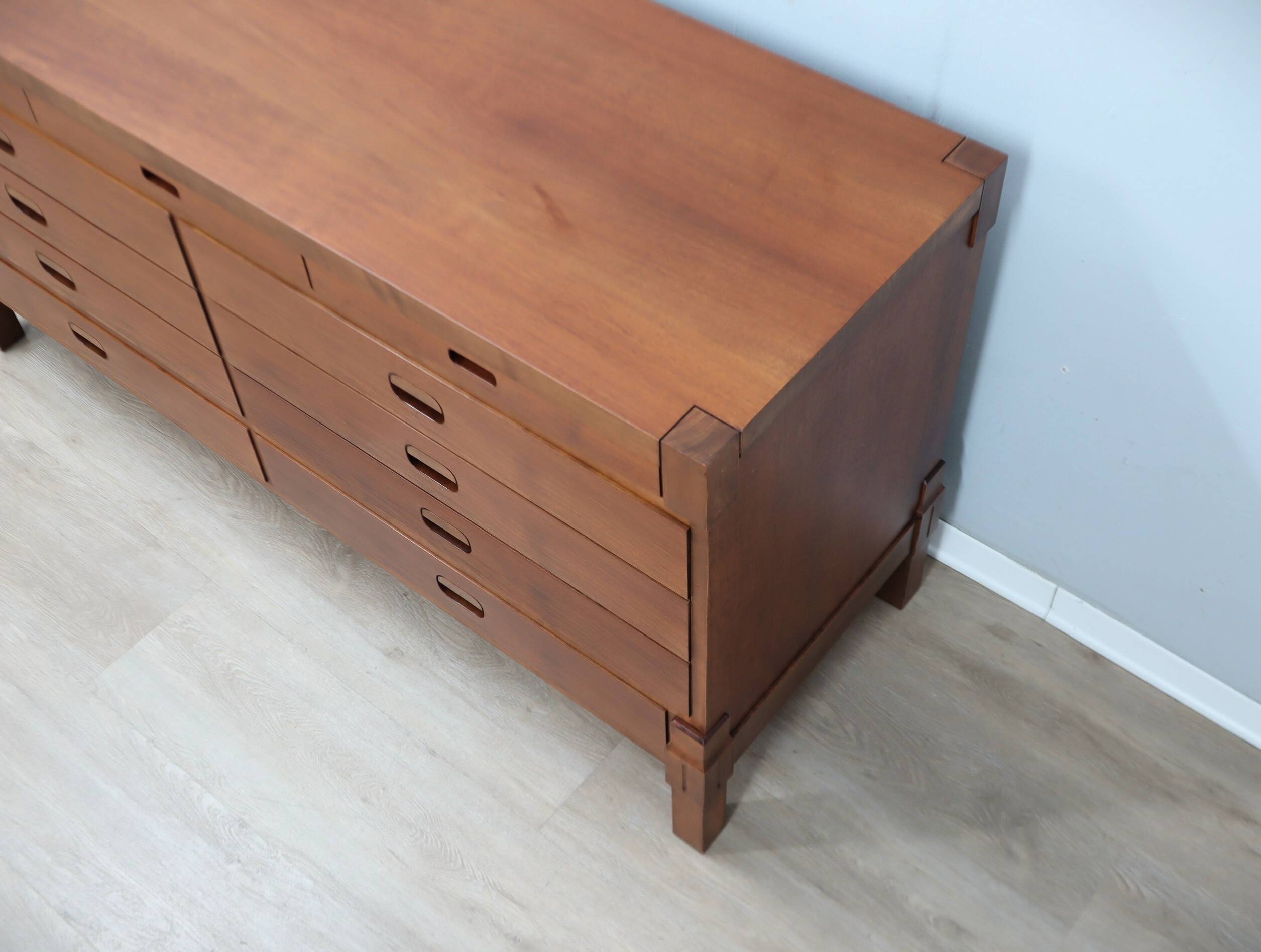 Italian Mid-Century Rationalist Walnut Multi-Drawer sideboard 1970s