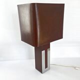 Lampe en métal chromé et simili-cuir marron, 1970