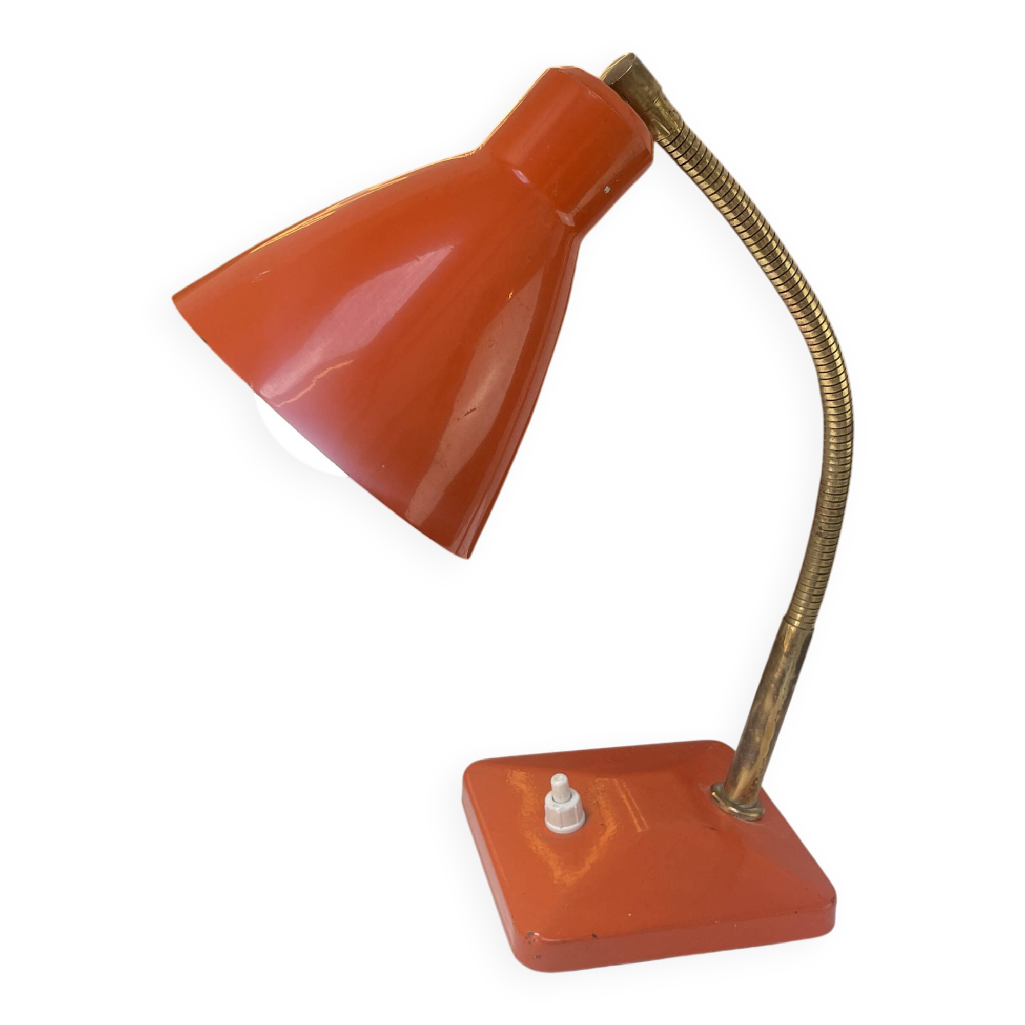 Orange gooseneck desk lamp — Aluminor, Nice, France — circa 60-70