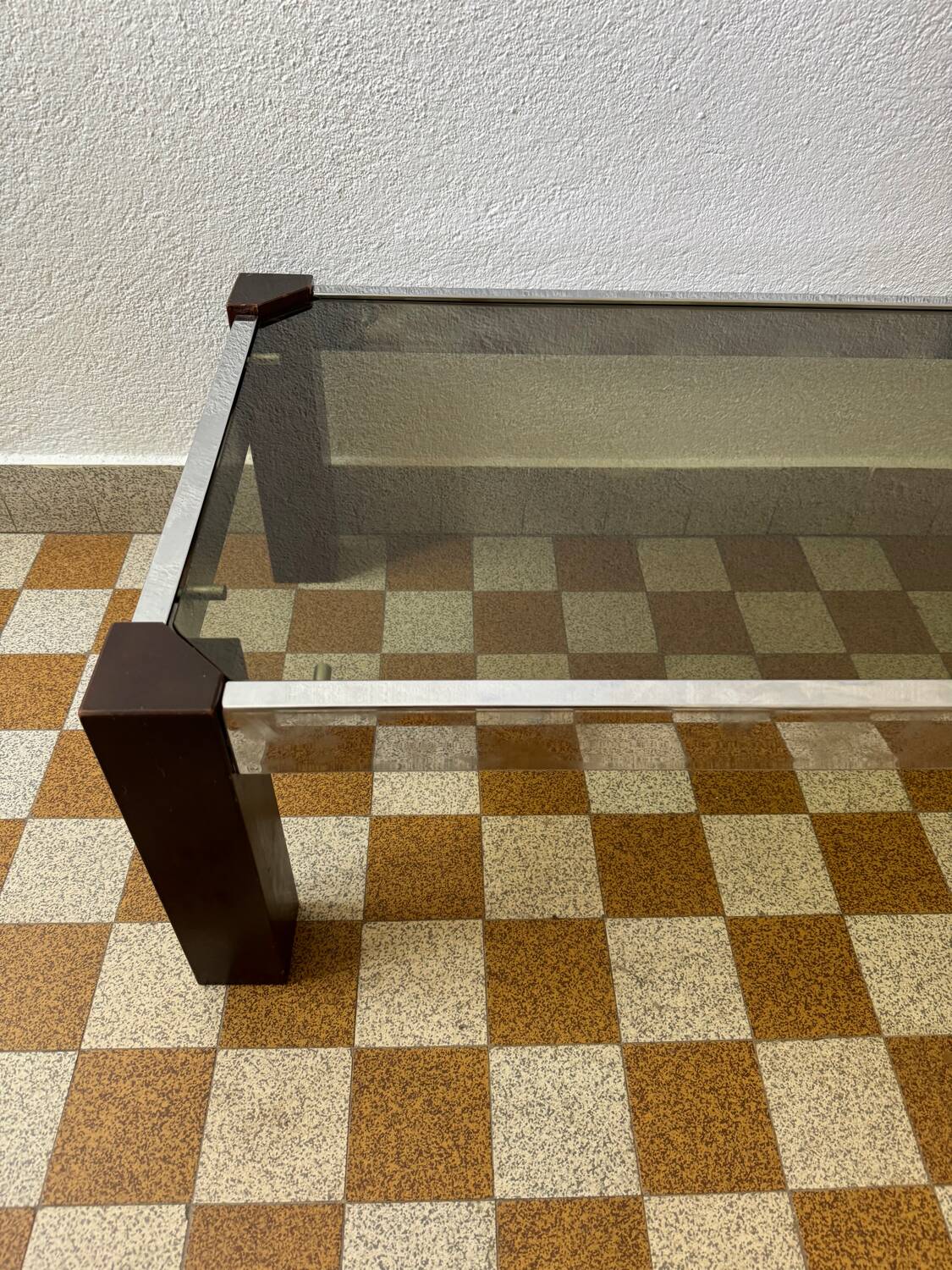 Chrome wood and smoked glass coffee table from the 70s