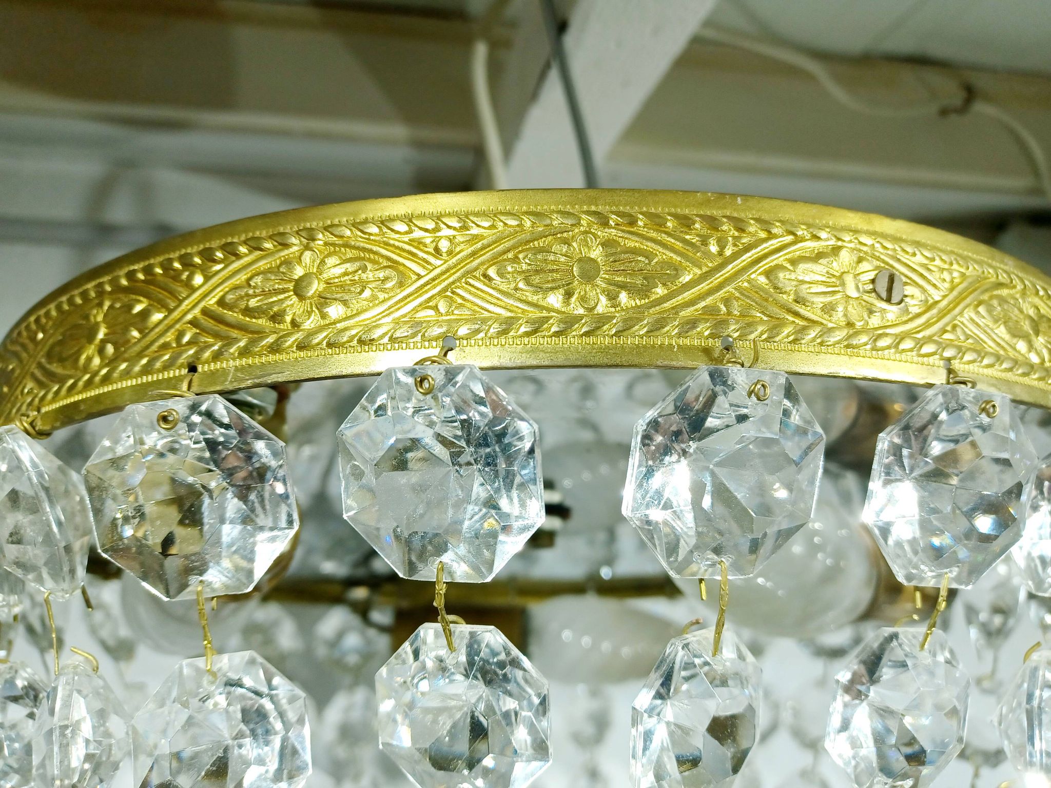 Plafonnier 3 lumières bronze et cristal