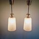 Pair of Mid Century Pendant Lights in Brass and Clear Crackle Glass, 1950s