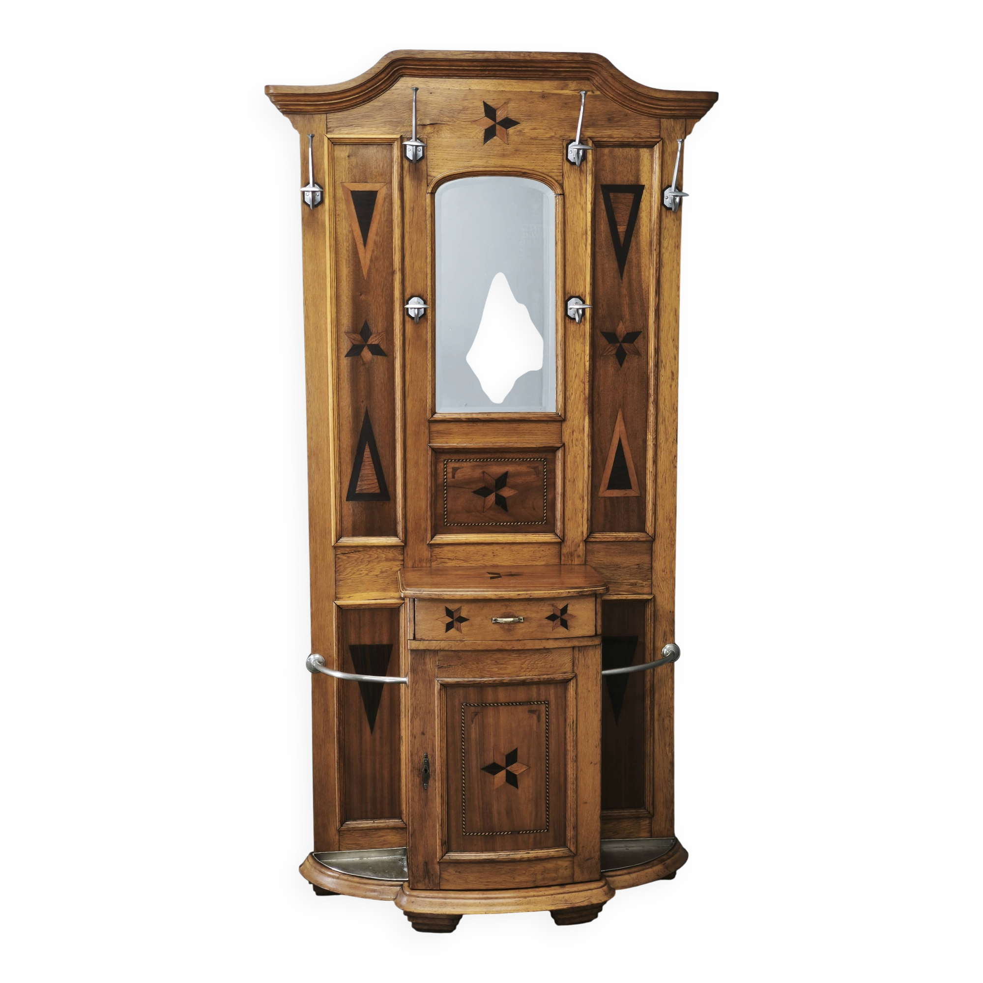 19th Century Gründerzeit Inlaid Oak Hall Tree with Mirror, circa 1890