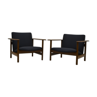 Pair of chairs of Gilbert Steiner mahogany and blue fabrics