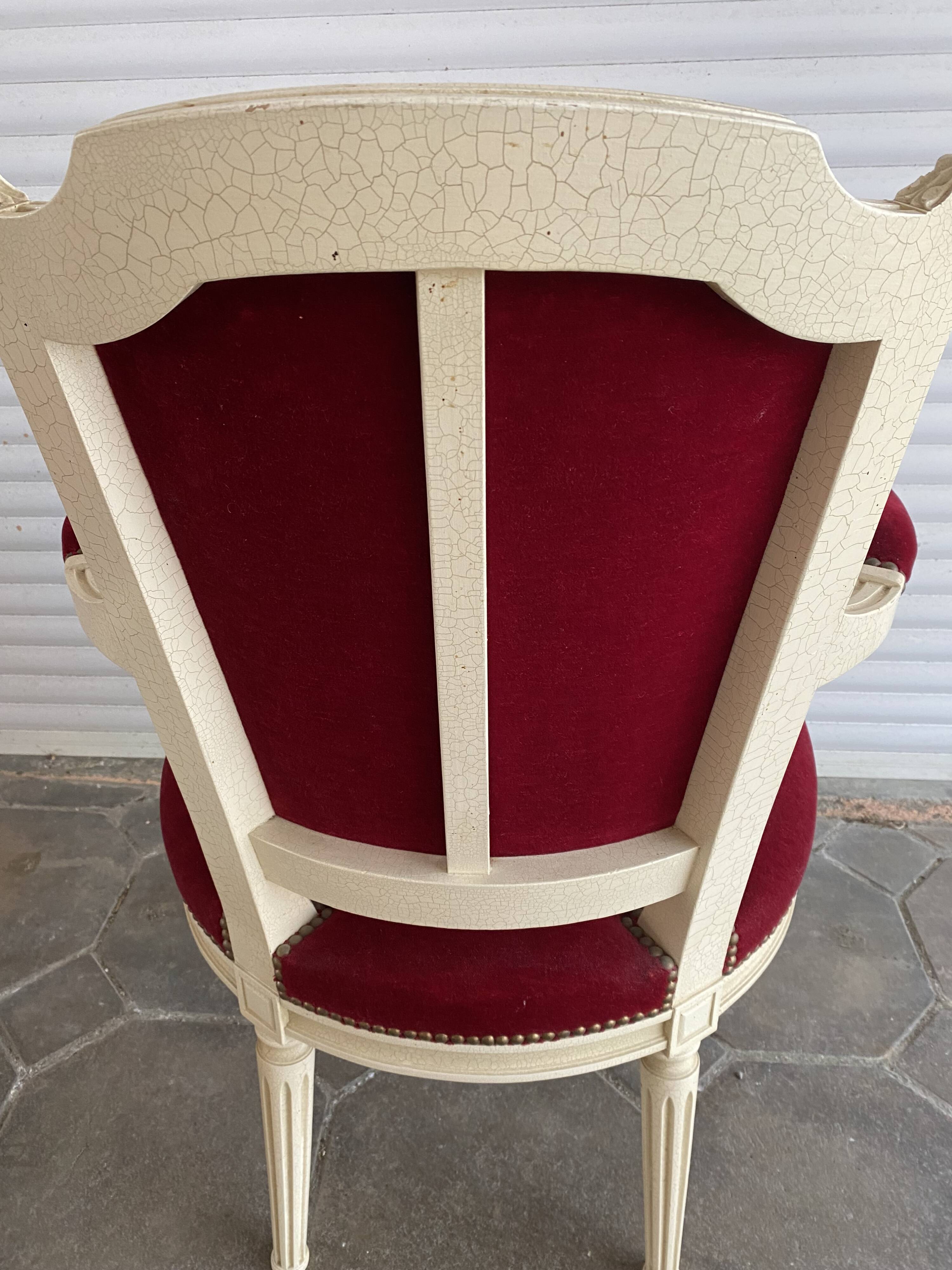 PAIR OF LOUIS XVI STYLE CABRIOLET ARMCHAIRS IN STUDDED RED VELVET FABRIC