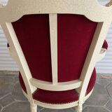 PAIR OF LOUIS XVI STYLE CABRIOLET ARMCHAIRS IN STUDDED RED VELVET FABRIC