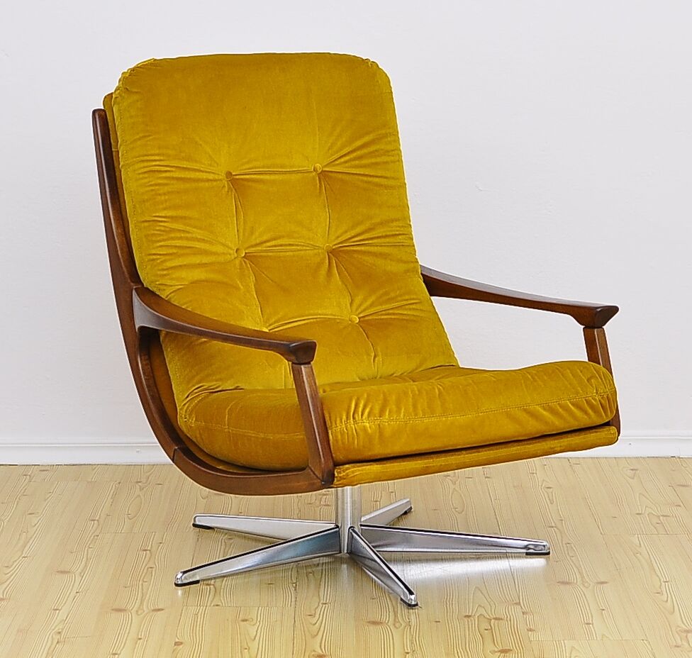 Swivel armchair in velor upholstery, 1970s