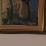 Bouquet rouge et bouteille de vin