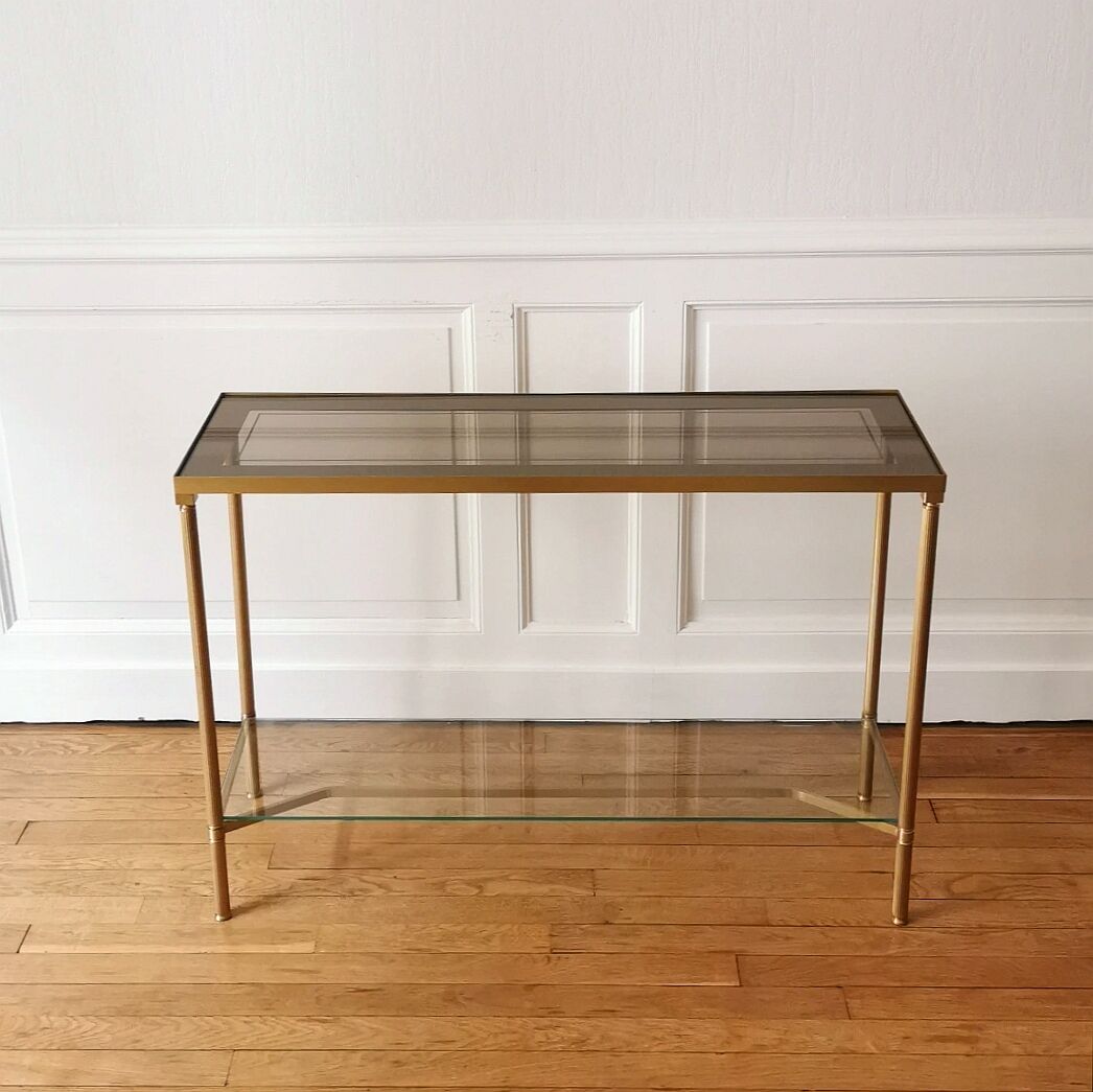 Neoclassical brass and glass console 1970