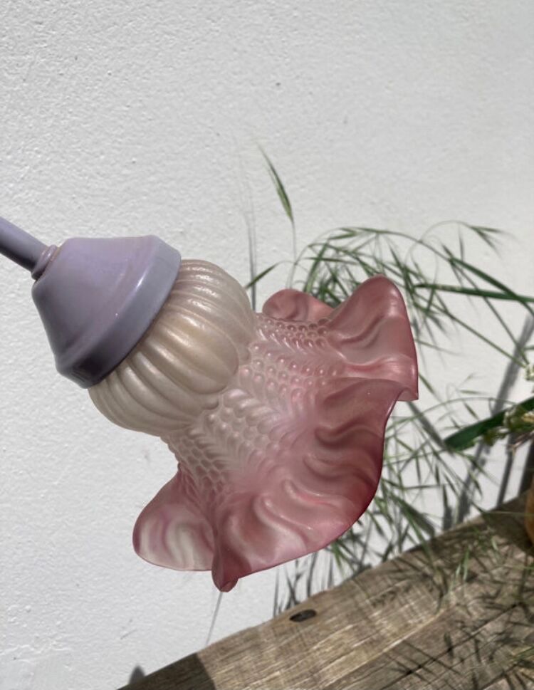 Swan lamp Delmas 1970 in metal and molded glass purple and white