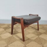 Leather and teak footrest Arne Wahl Iversen, Denmark 1960