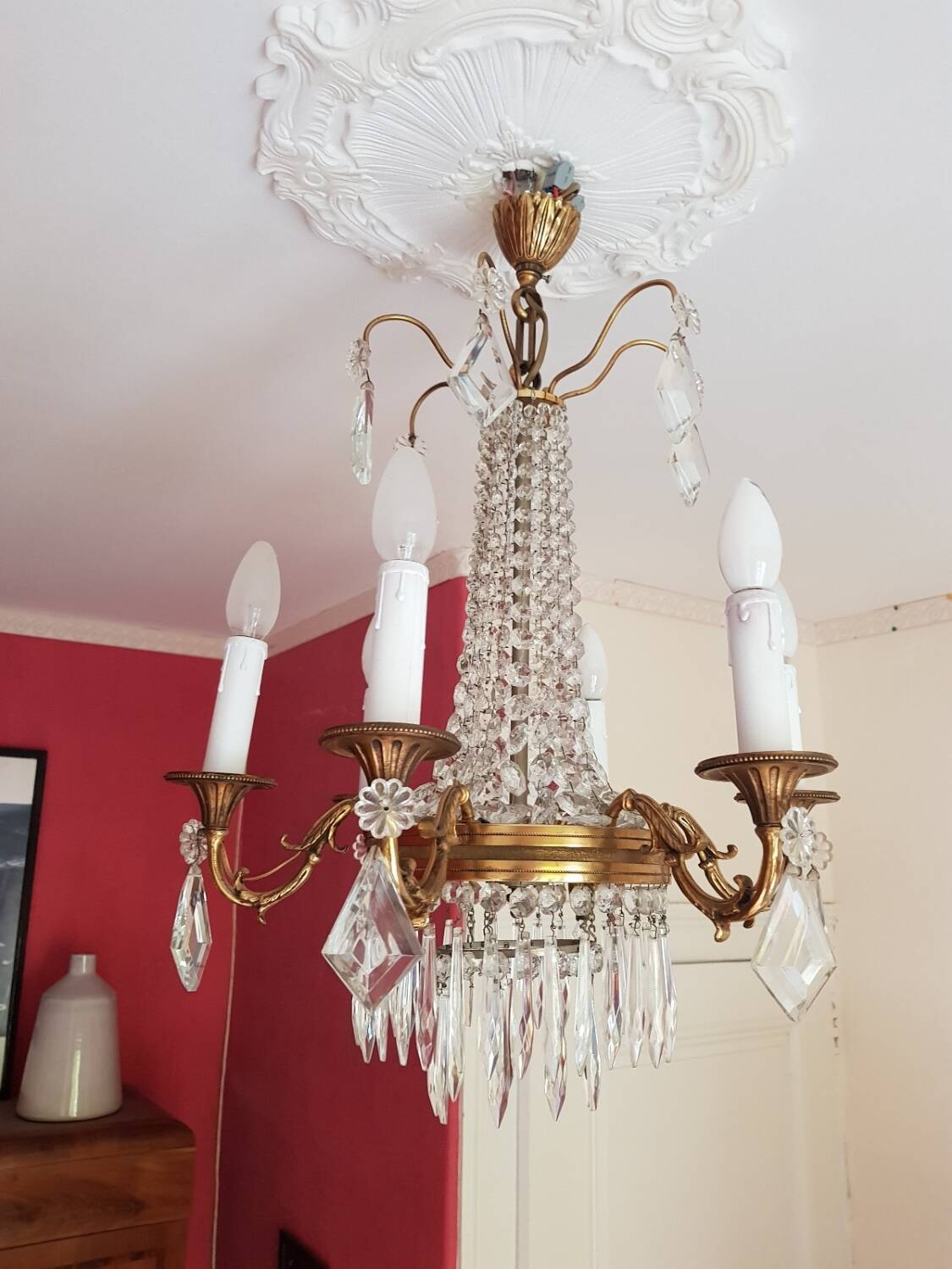 6-light hot air balloon chandelier with crystal pendants, late 19th century