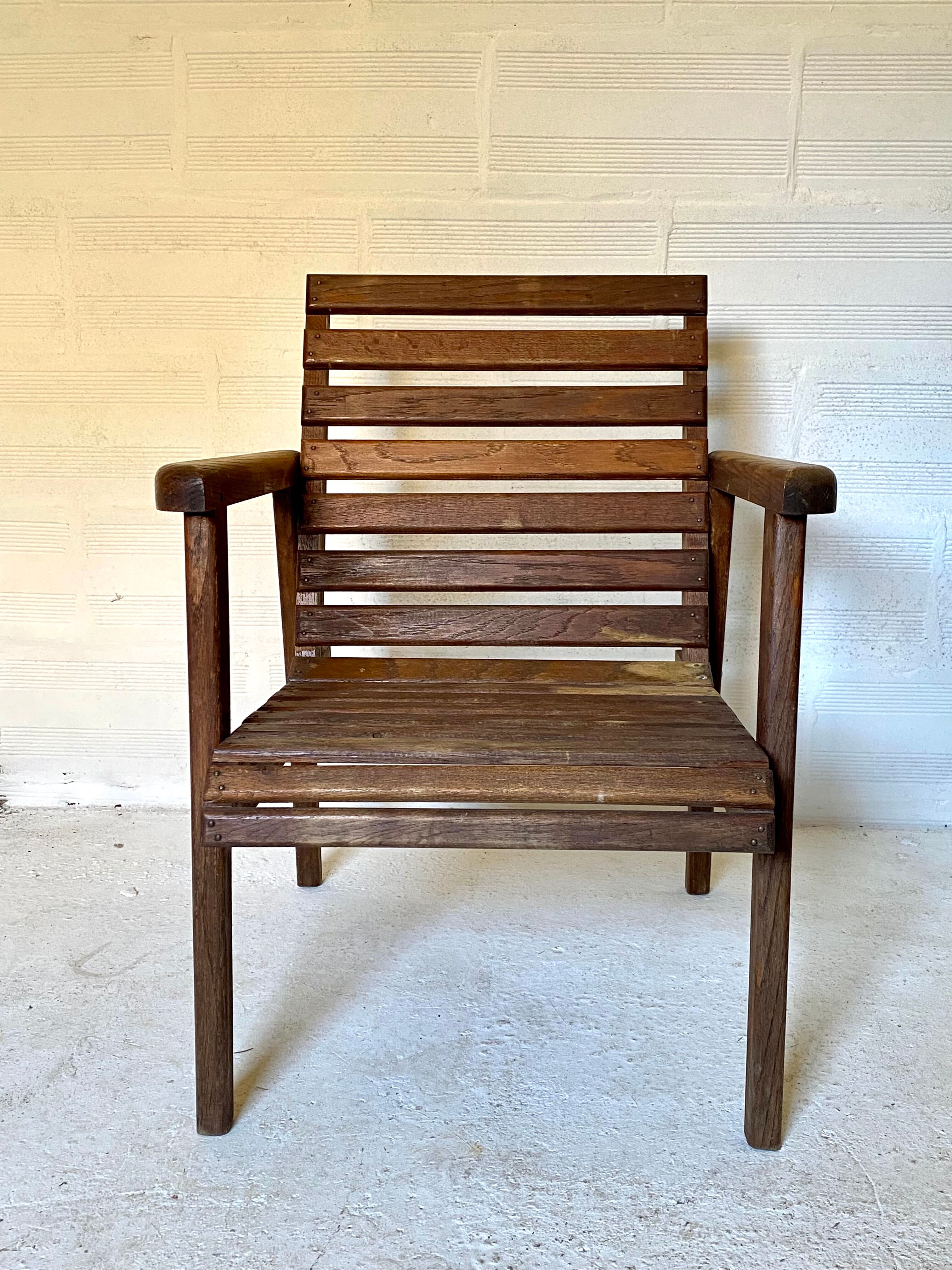 pair of armchairs with slats in chene 1950