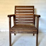 pair of armchairs with slats in chene 1950