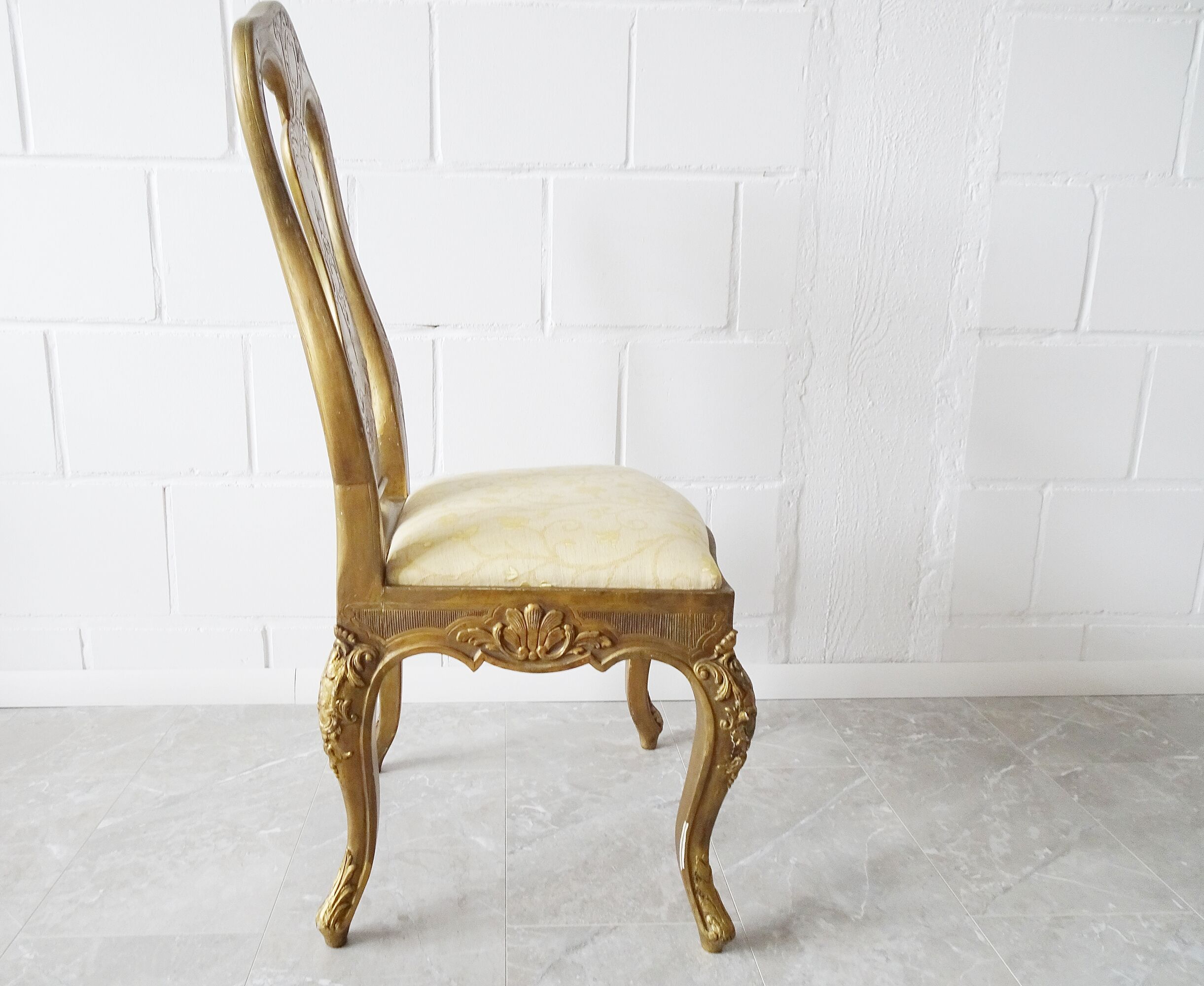 Golden baroque chair, gold-plated wooden chair louis xiv.