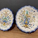 Pair of plates with floral decoration in Nevers earthenware signed Montagnon