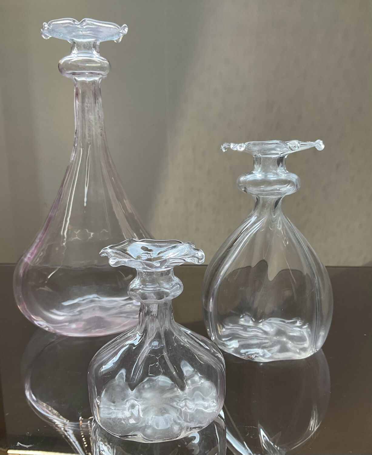 Trio of Art Deco soliflores in blown glass