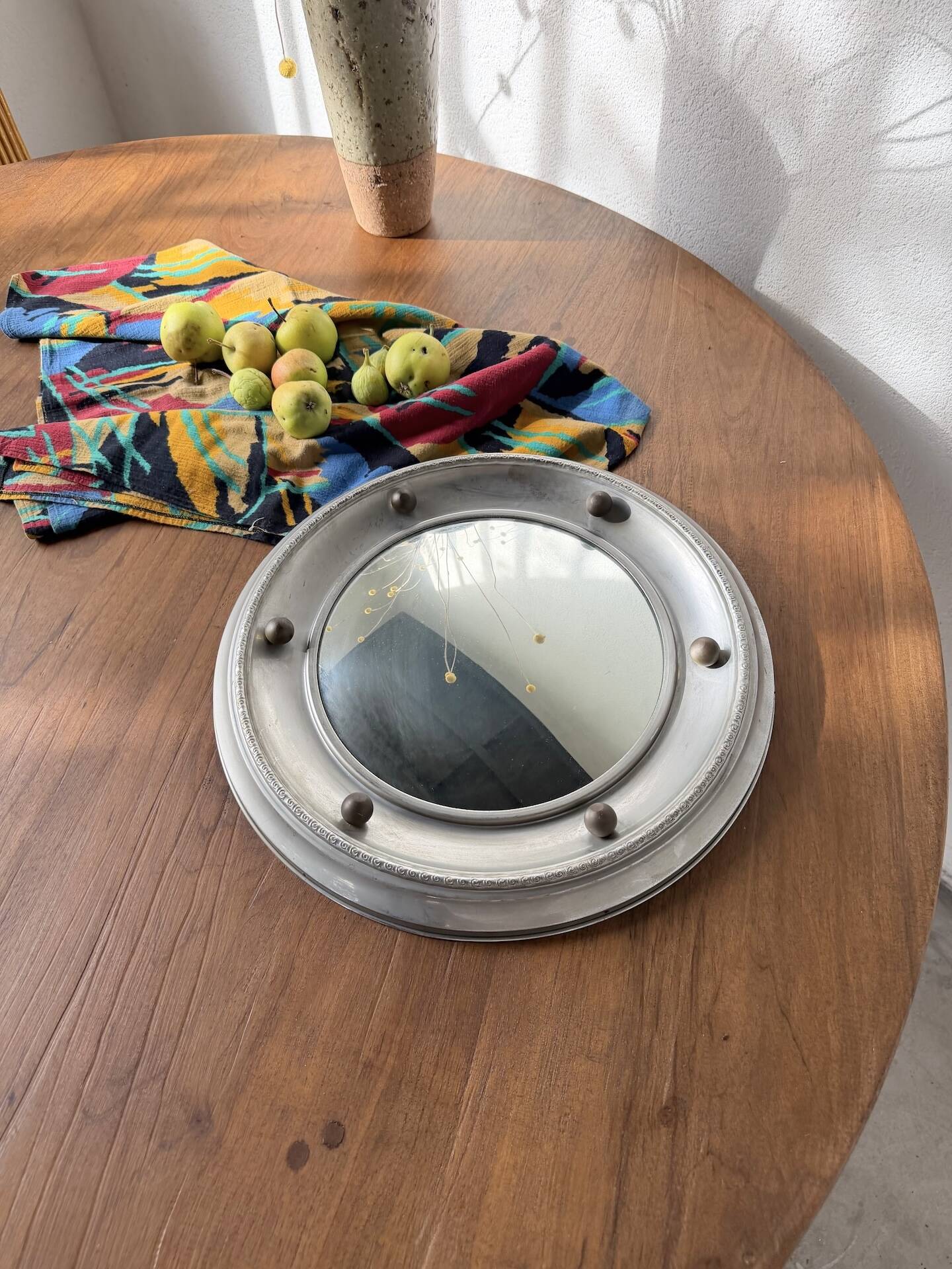 Round convex metal mirror in English style 1900