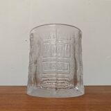 Large vintage glass vase or bowl with South American/Inca ornaments.