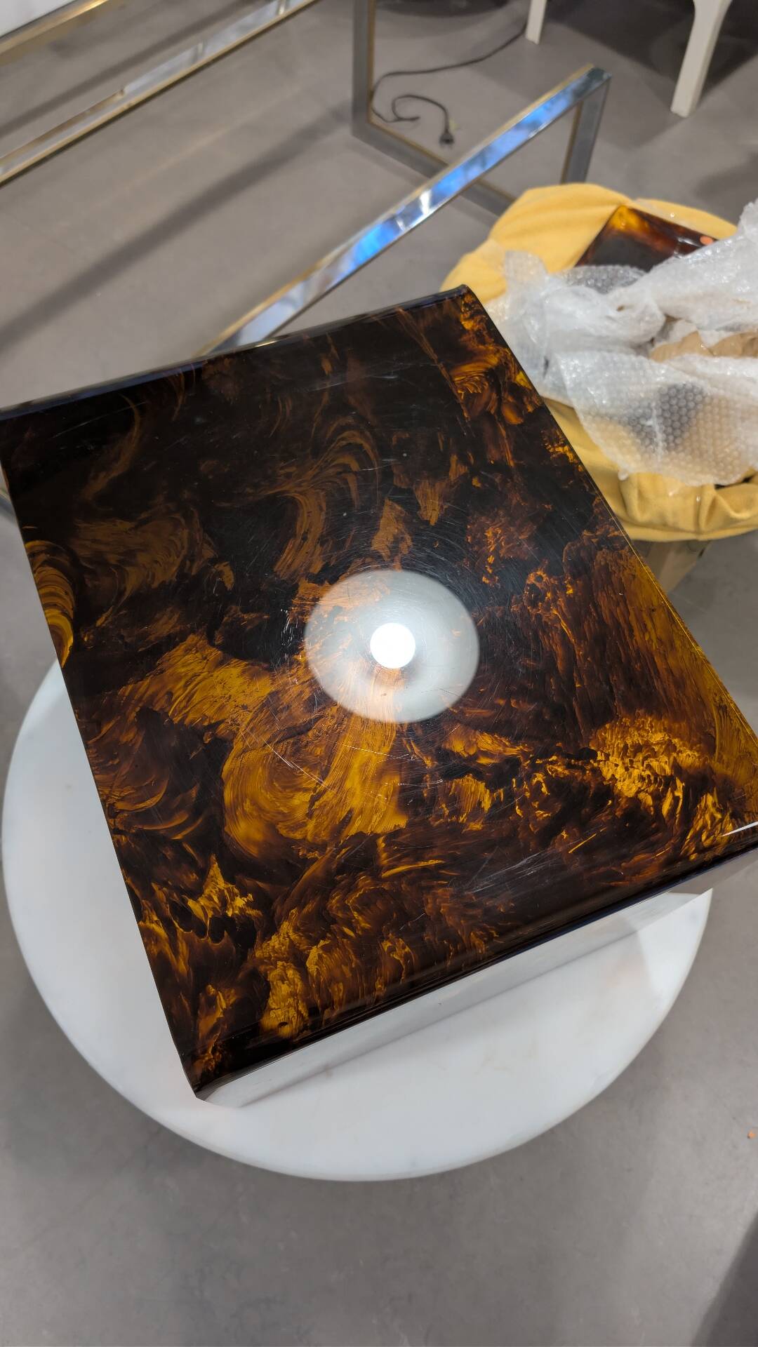 Tortoiseshell plexiglass nesting coffee tables