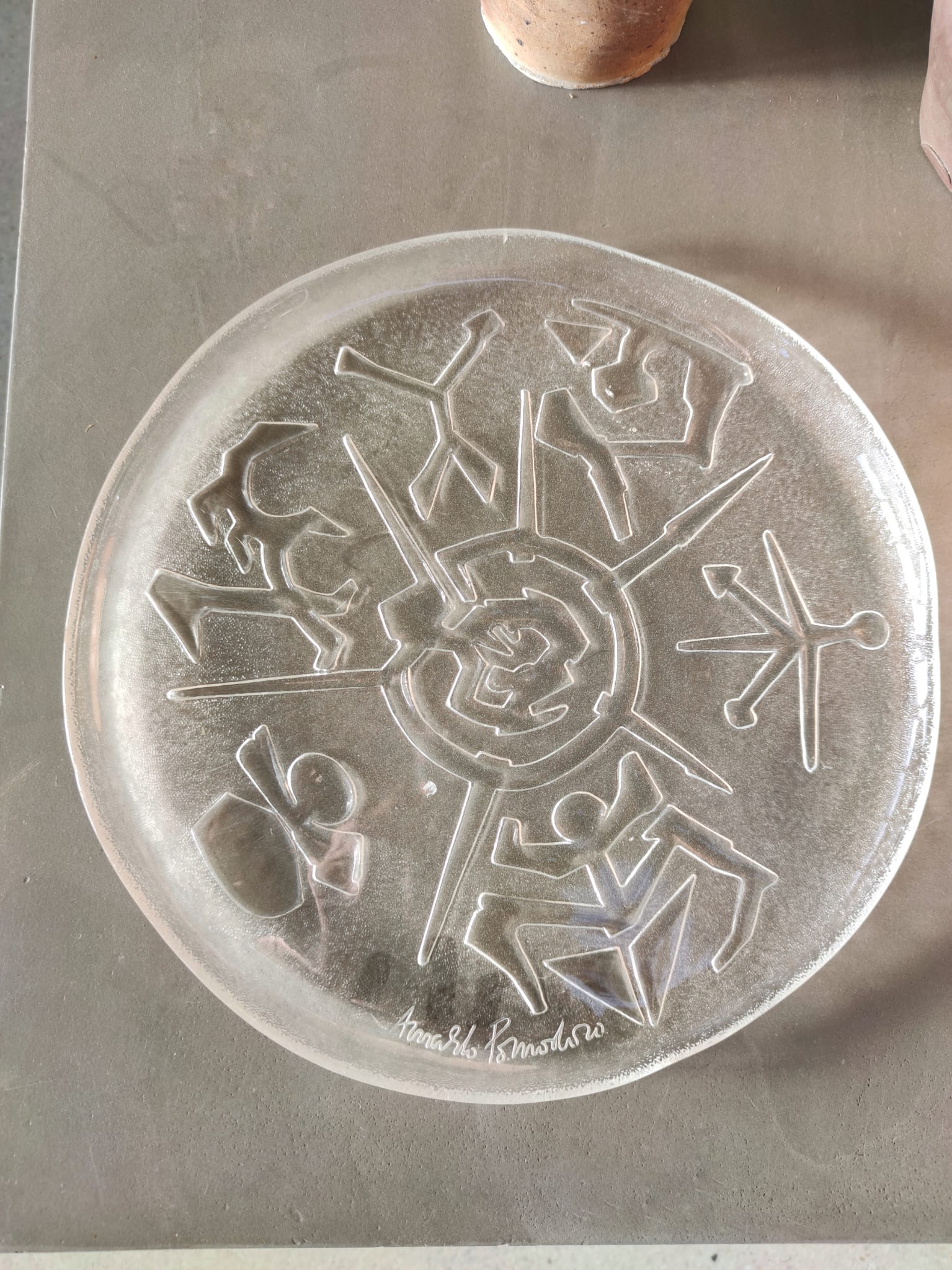 Glass dish by Arnaldo Pomodoro Ars D Milano