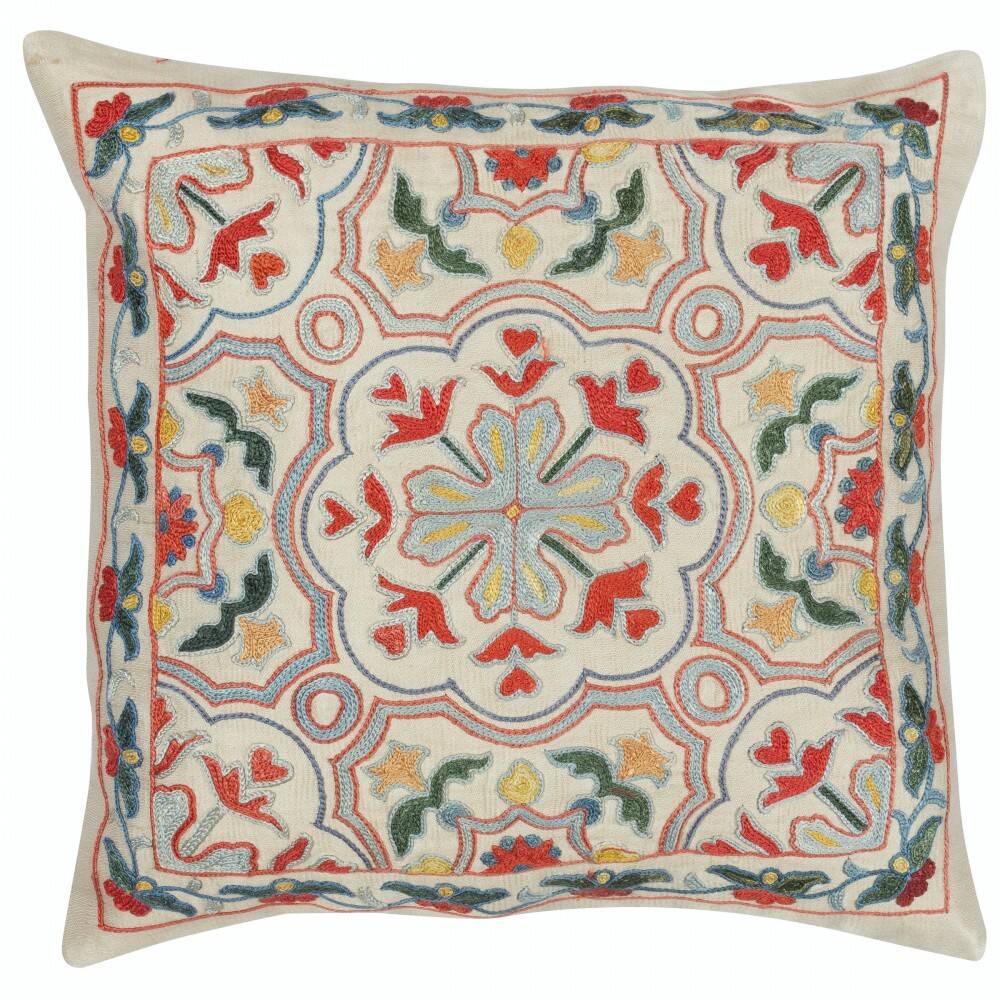 Hand Embroidered All Silk Throw Pillow Cover. Traditional Cushion. Suzani Pillowcase