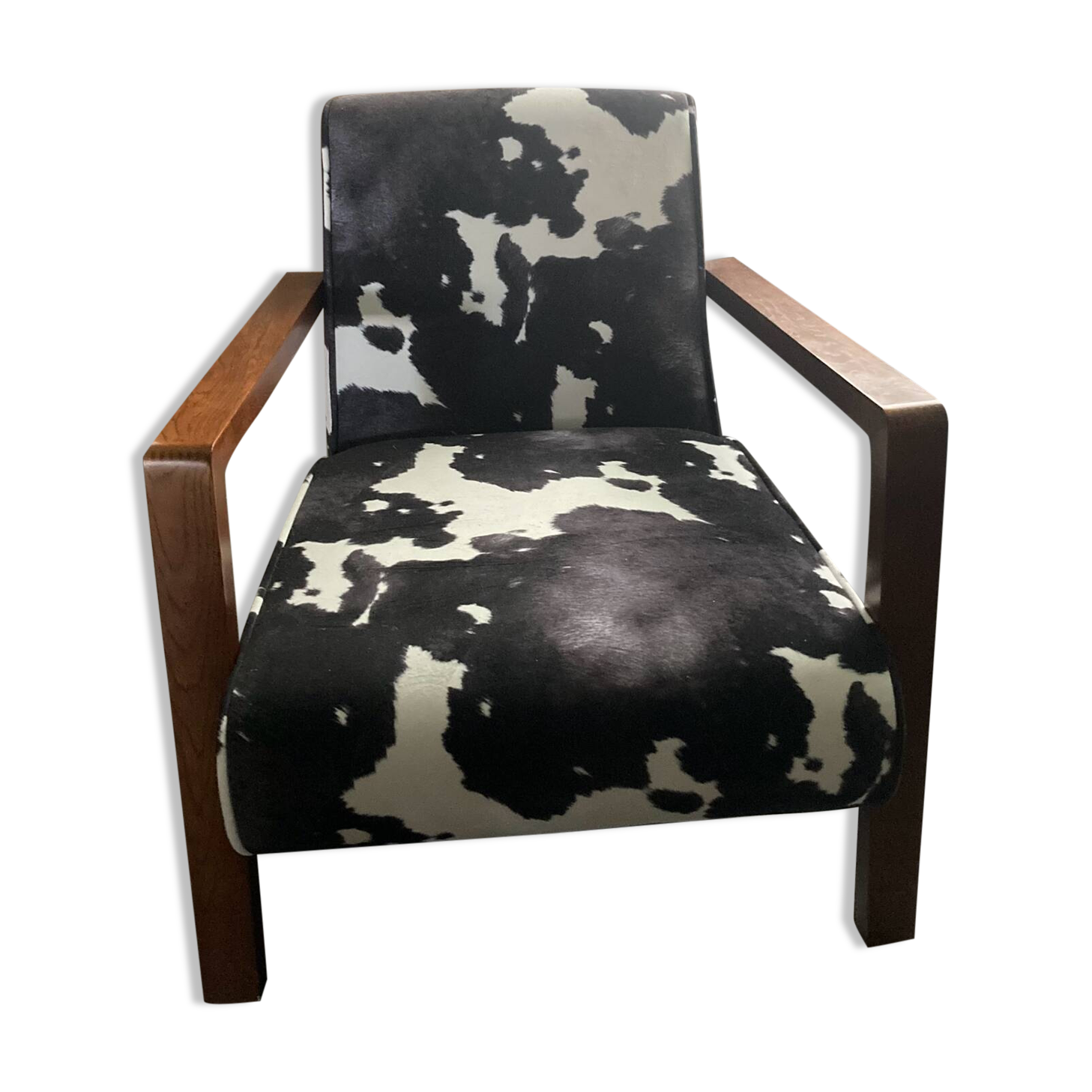 Armchair in walnut and animal print velvet