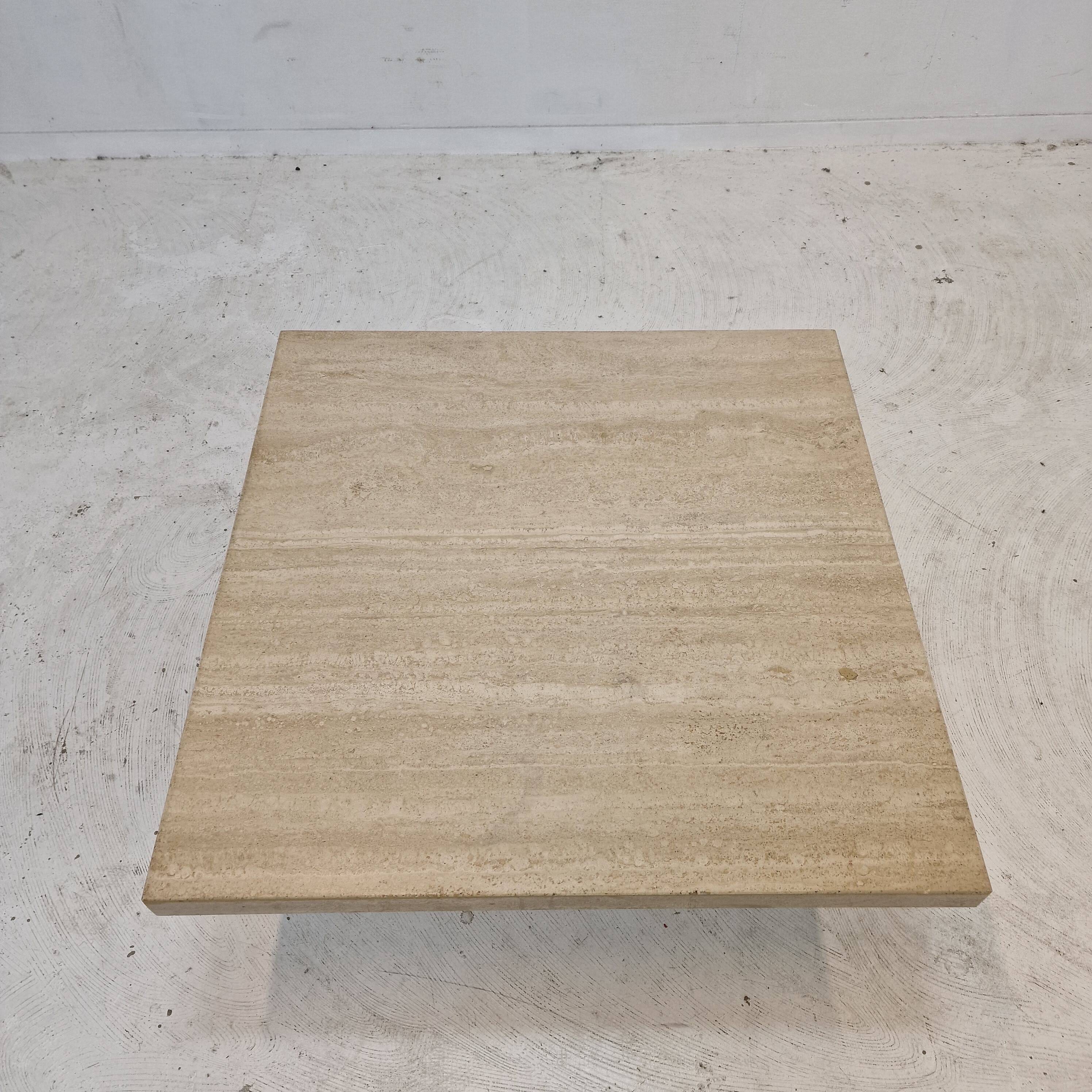 Italian Square Coffee Table in Travertine, 1980s
