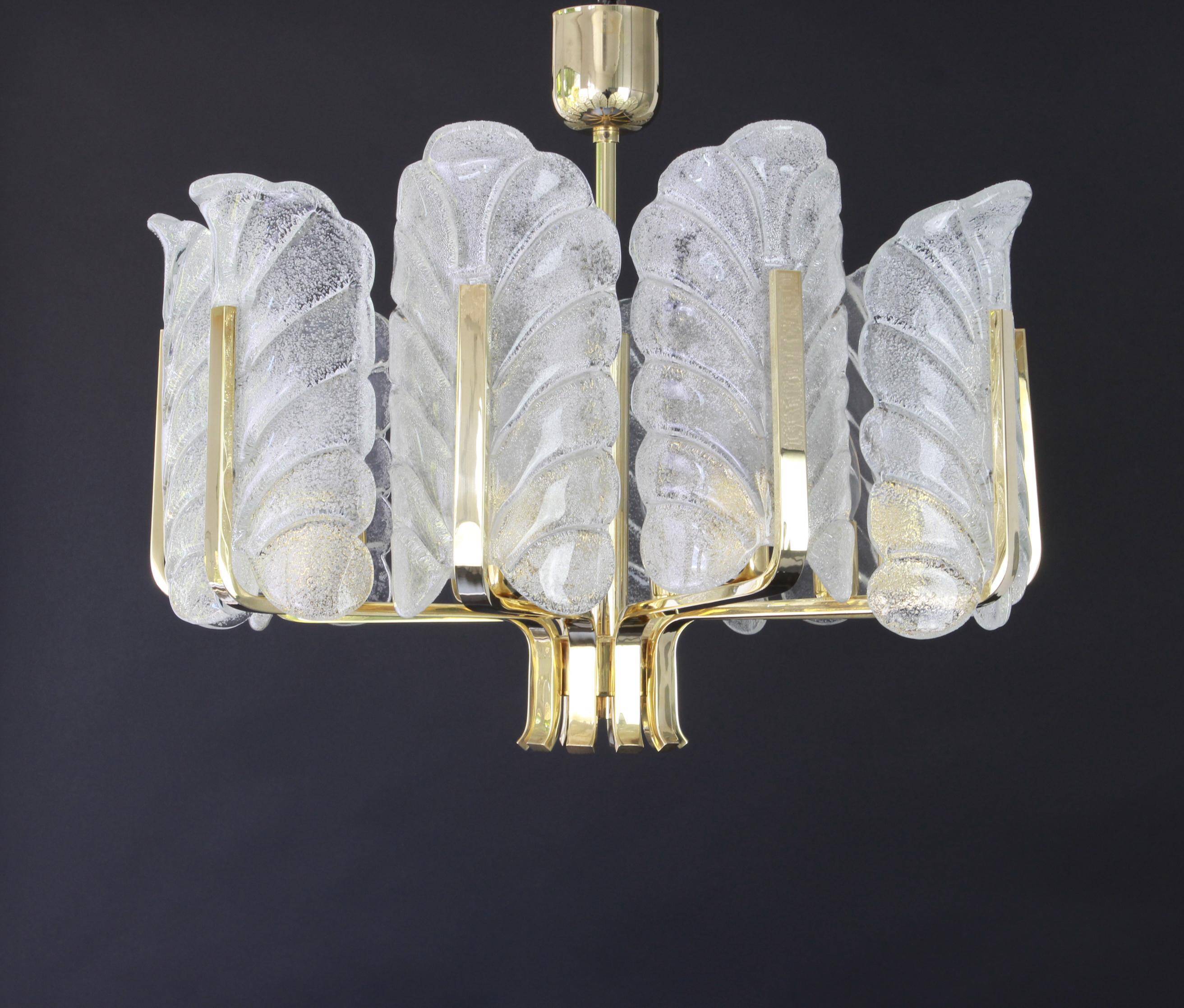 1 of 3 Stunning chandelier by Carl Fagerlund, Murano glass leaves, 1960s
