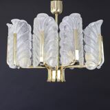 1 of 3 Stunning chandelier by Carl Fagerlund, Murano glass leaves, 1960s
