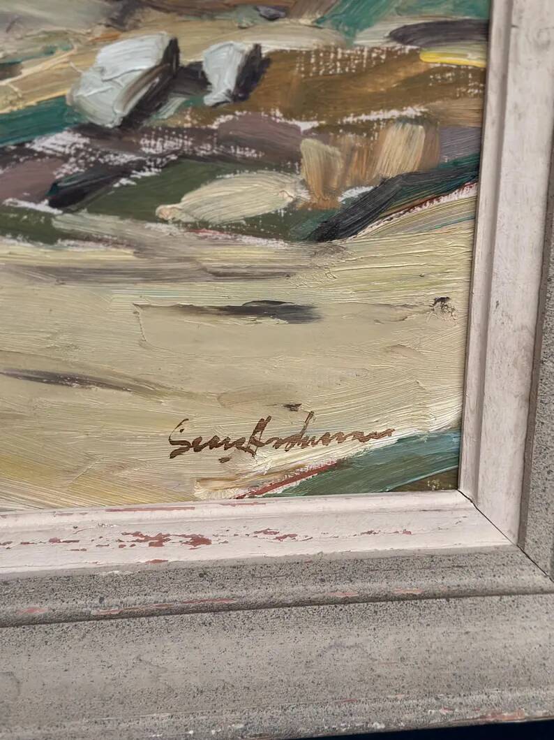 Original Swedish Oil on Canvas – “Mountains Landscape” by Georg Andersson – Signed – Vintage & Framed – 58 × 50 cm