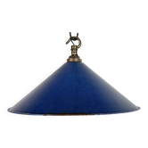 Suspension industrielle en tôle émaillée bleu, années 1950