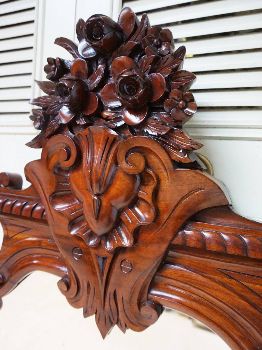 Antique Baroque Wall Mirror in Carved Mahogany