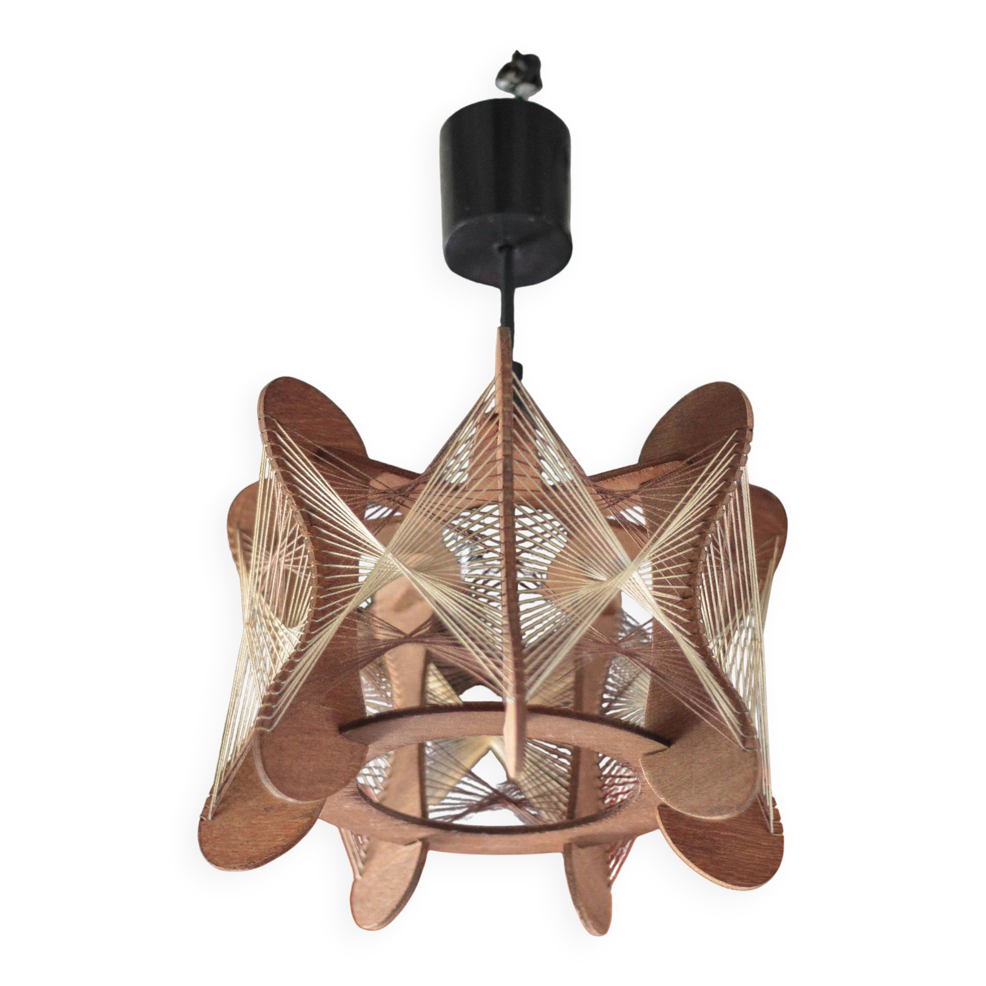Suspension bois et fils tendus scandinave vintage, lustre, lampe de plafond