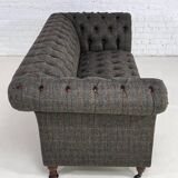Chesterfield sofa in wood, tweed and leather