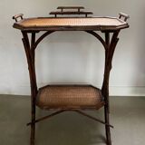 Table d'appoint antique en bambou et jonc de mer