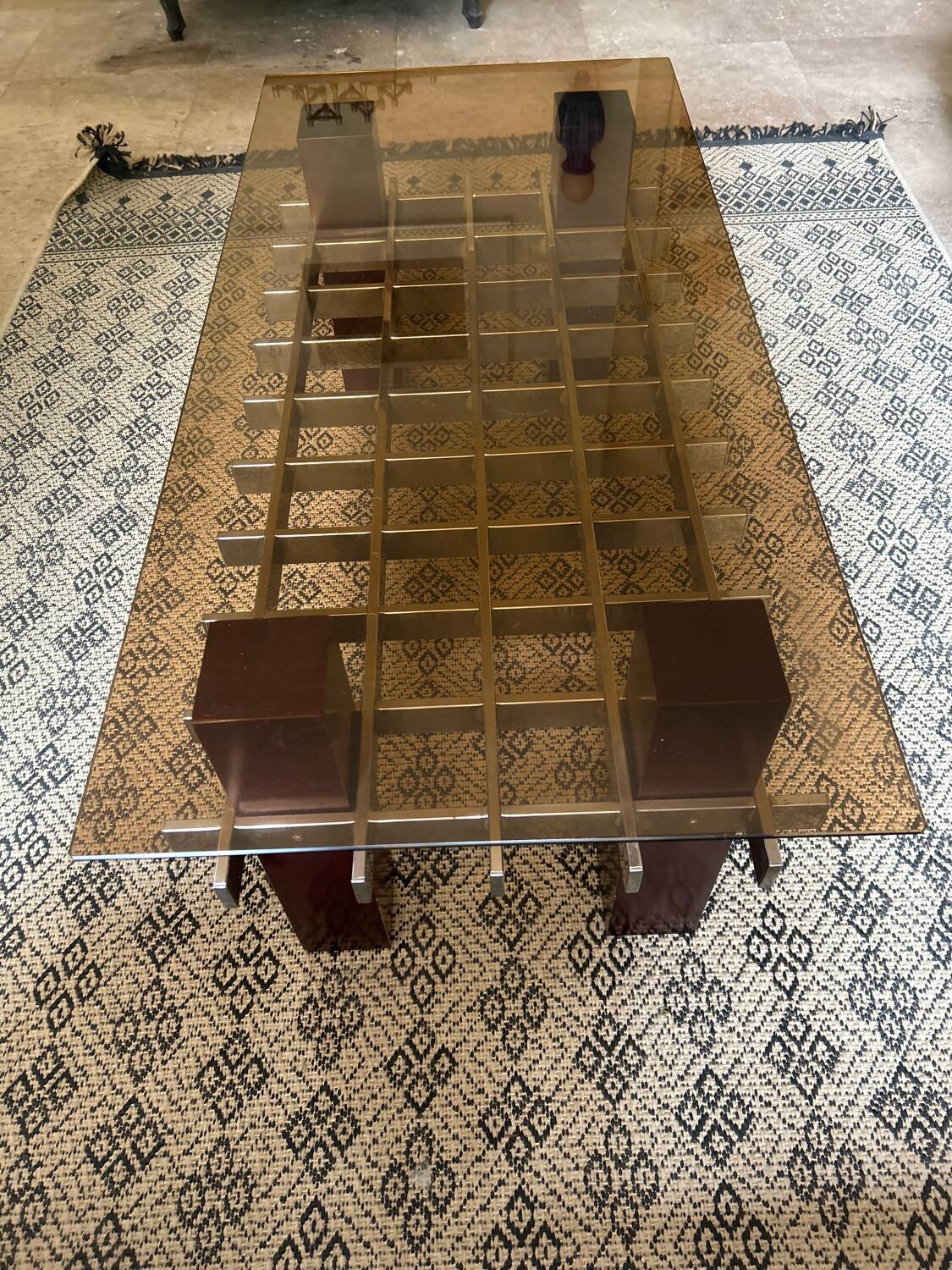 Mid Century 60s 70s glass wood and chrome coffee table