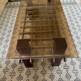 Mid Century 60s 70s glass wood and chrome coffee table