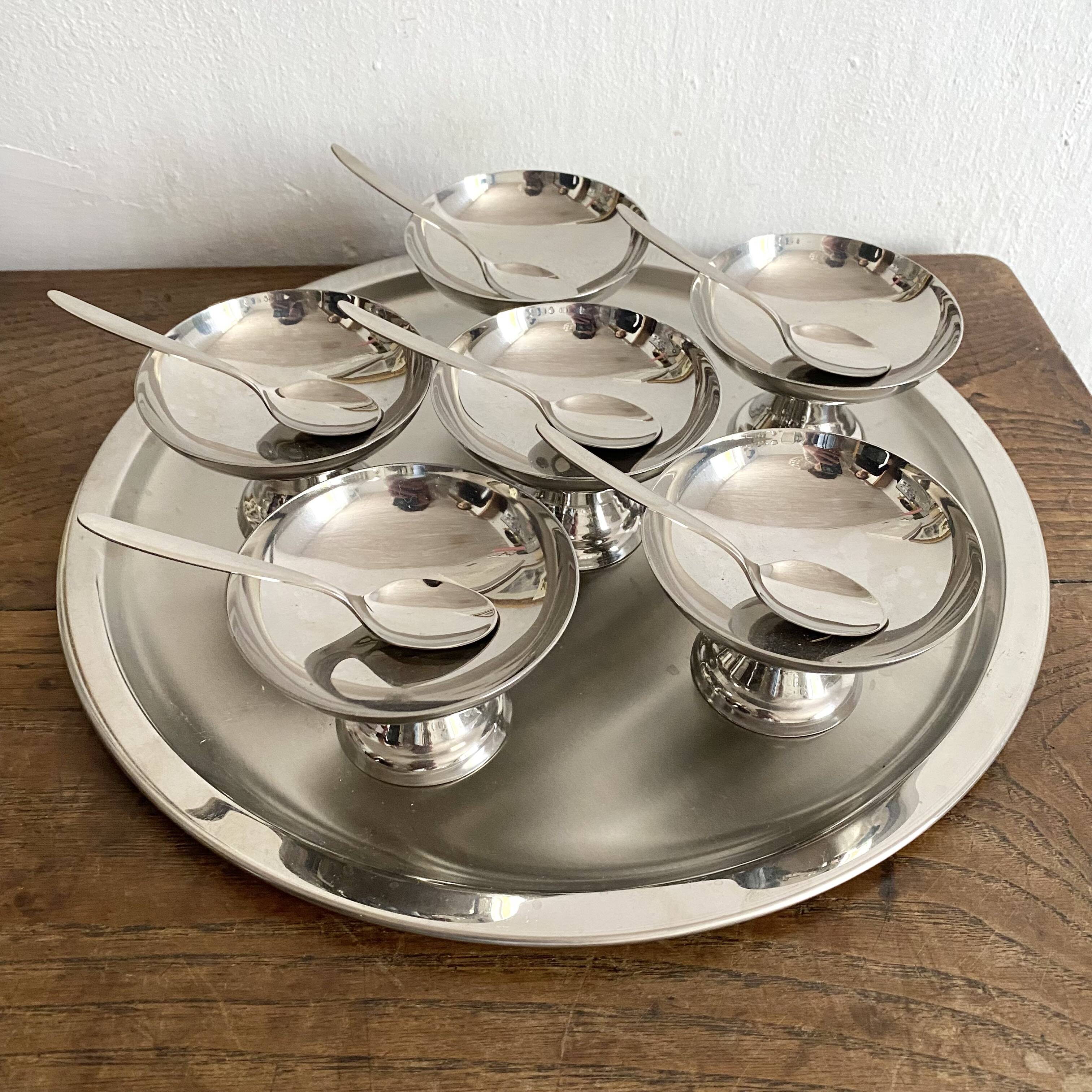 Stainless steel ice cream cup and tray set