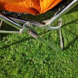 Transat Lafuma Starlax in steel tubes - orange velvet - 70s