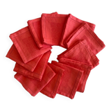 Set of 12 damask towels dyed in coral red - cotton - 50x50 cm