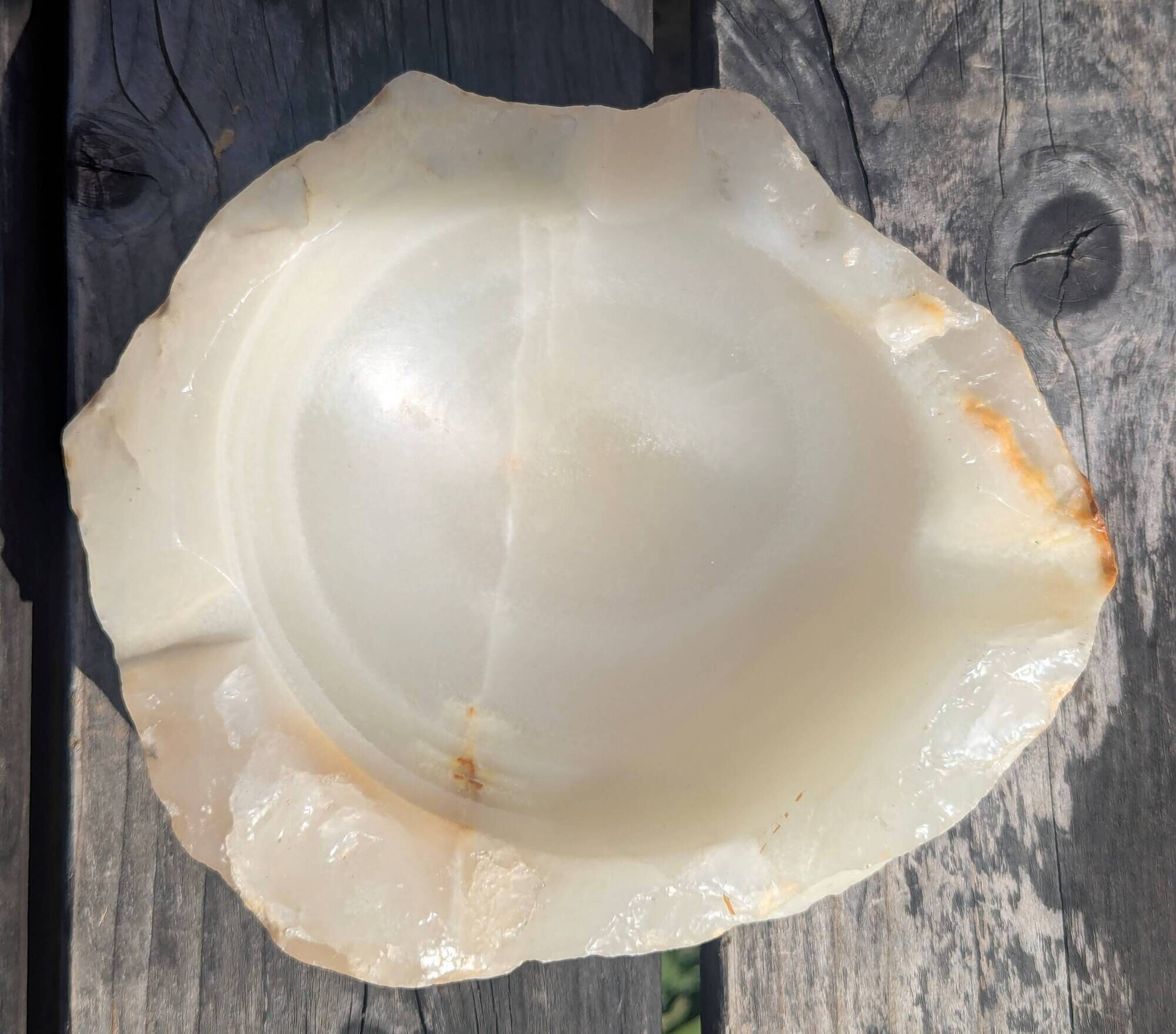 Vintage Brutalist Design Onyx Stone Ashtray Ochre Beige Shade