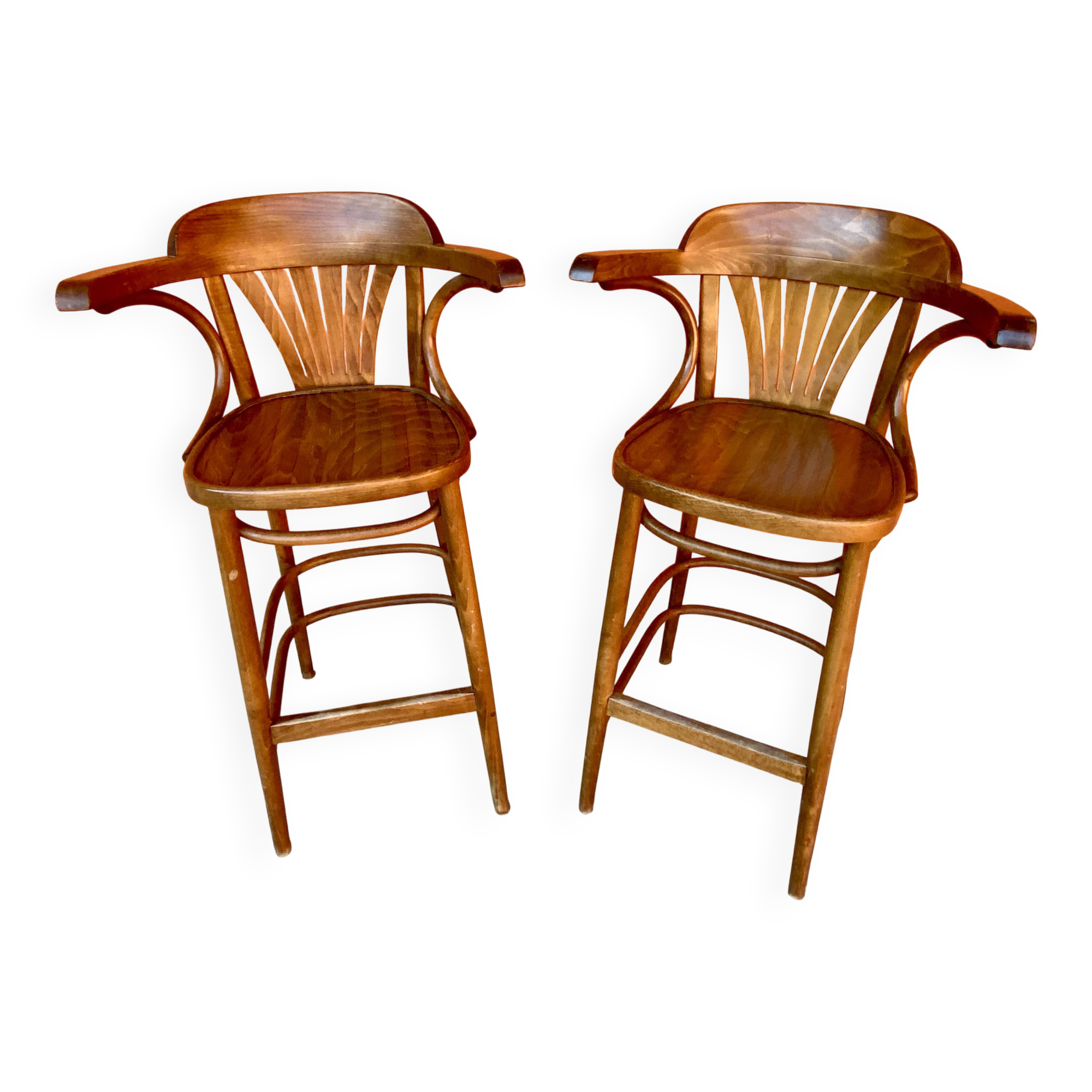 Set of 2 Bar Stools Restaurant Pub Tavern Curved Wood