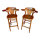 Set of 2 Bar Stools Restaurant Pub Tavern Curved Wood
