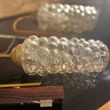 Set of 2 vintage wall lights, Danish teak, brass and bubble glass, Helena Tynell style, 1960s.