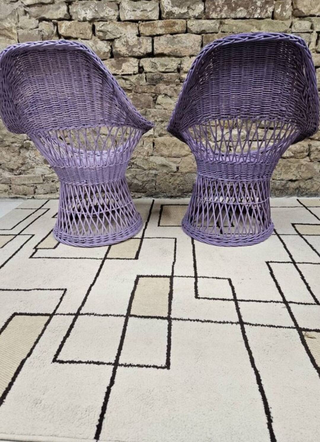 Pair of rattan and wicker armchairs, 1960s