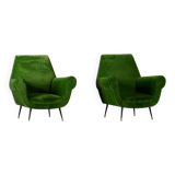 Green velvet armchairs by Gigi Radice, Italy 1950s set of 2