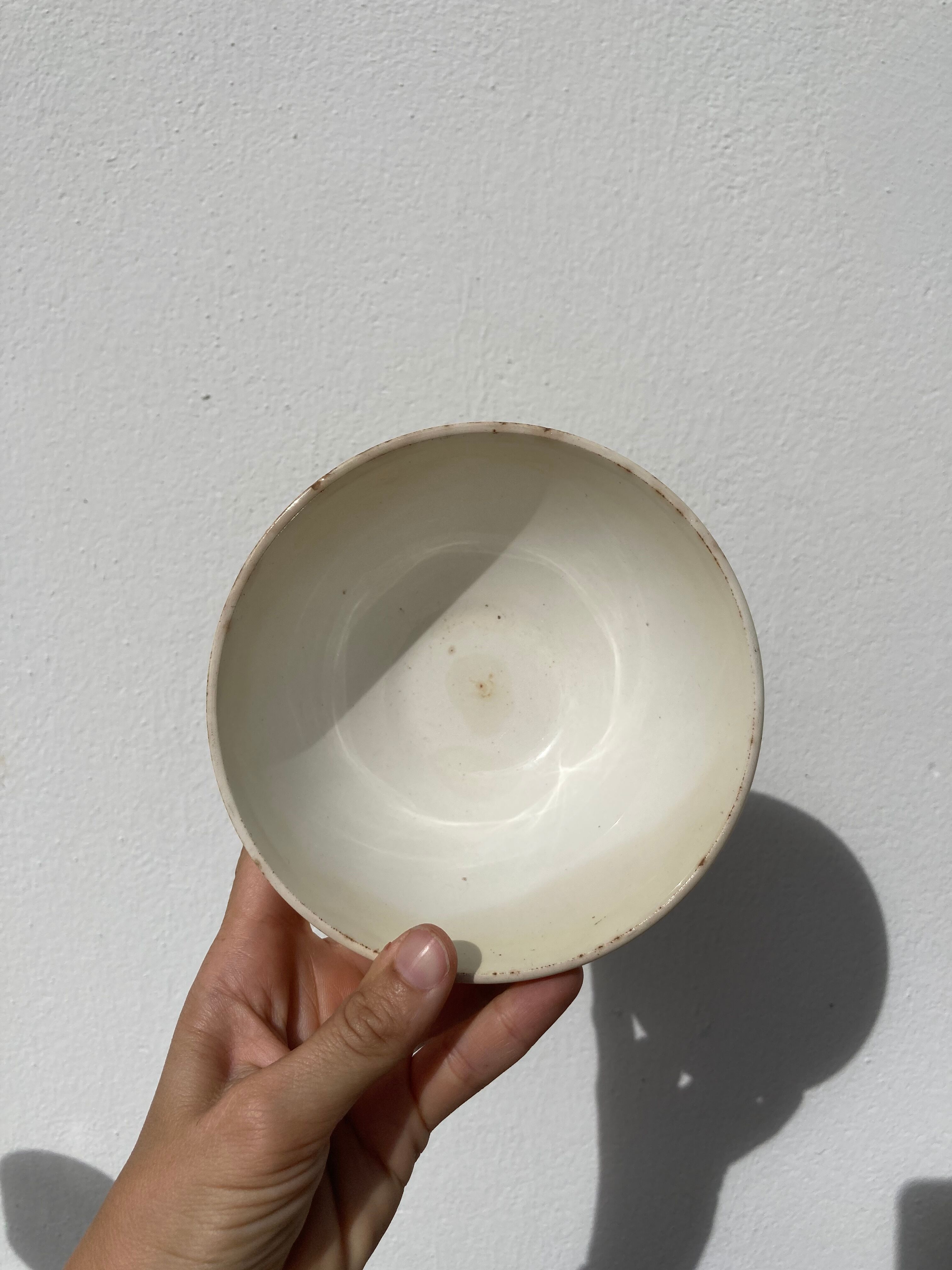 Old bowl Sarreguemines Digoin yellow with white polka dots, antique ceramics