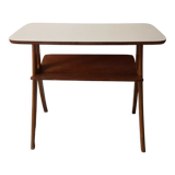 Scandinavian wooden side table with shelf, Poland 1970