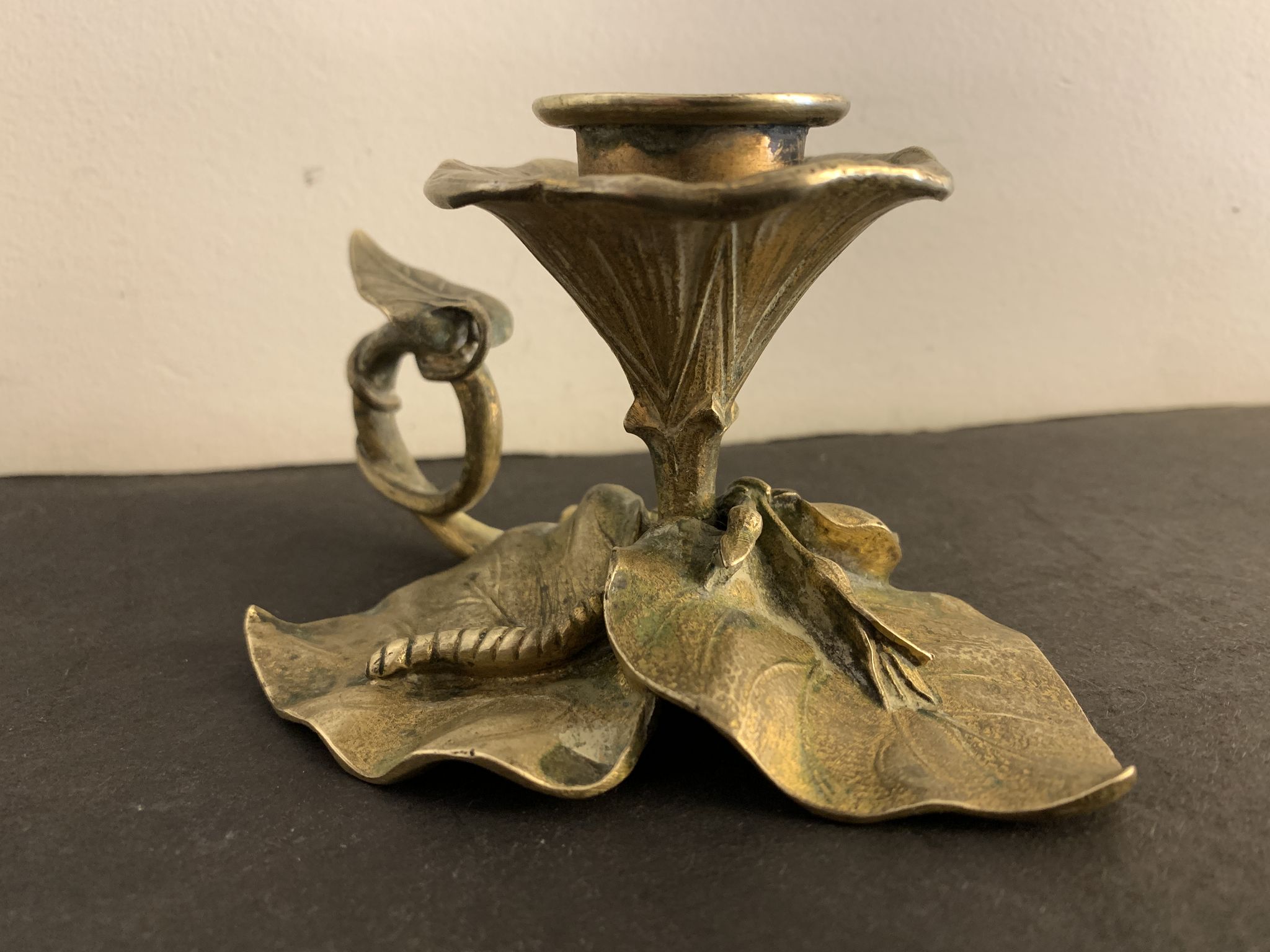 Art Nouveau bronze hand candle holder or cellar rat, 1900